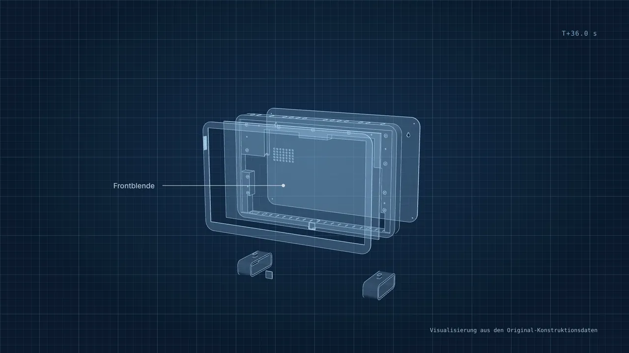 Sieben Bauteile. – Visualisierung aus den Konstruktionsdaten